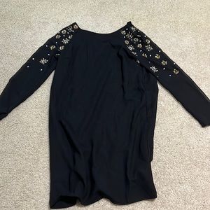Black long sleeve gem detailed dress